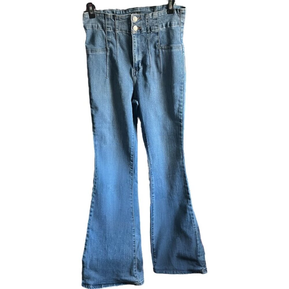 Boho Simple Society High Waisted Wide Leg Jeans 70s Hippie Flair Retro Size 9